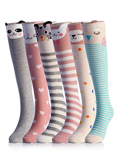 Product Cover Cartoon Animal Cotton Knee High Socks for Children,6 Colors,One Size