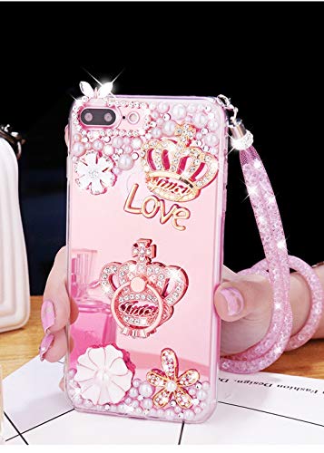 Product Cover Tianyuanxuan Iphone 7/8 Plus Silicone Case Crystal Rhinestone Bling Diamonds for Girl Crown  Ring Cover with Mirror Soft Shell for Iphone7/ 8 Plus-Rose Gold