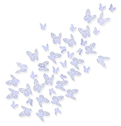 Product Cover Luxbon 100Pcs 3D Vivid Cardboard Paper Hollow Butterfly Matt Effect Wall Stickers Art Crafts Decals Butterflies Home DIY Improvement Decor Mural Light Purple