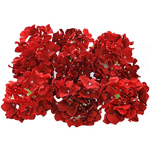 Product Cover Veryhome Blooming Silk Hydrangea Flower Heads for DIY Bouquets Wedding Centerpieces Home Decor 12pcs red