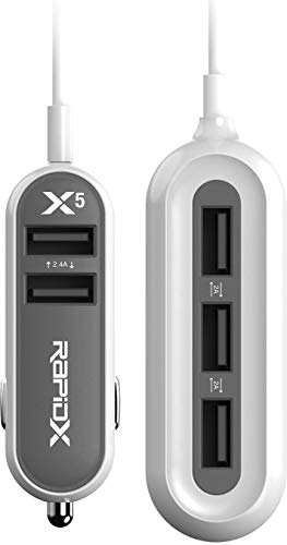 Product Cover X5 5 Port USB Car Charger 54W total for iPhone and Android - Grey