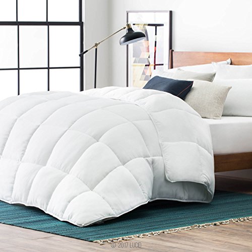 Product Cover LUCID Alternative Comforter-Hypoallergenic-All Season-400 GSM-Ultra Soft and Cozy-8 Duvet Loops-Box Stitched-3 Year Warranty-Machine Washable-Queen-White