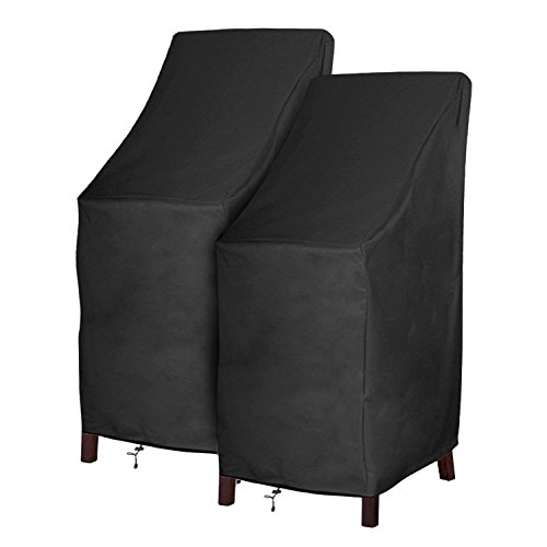 Product Cover Patio Chair Covers Waterproof Durable Outdoor Bar Stool Cover Premium Stairs Cover Stackable Chairs Cover Black Thick Oxford Cloth (L27.5 x D27.5 x H49.2 inch, 2 Pack)