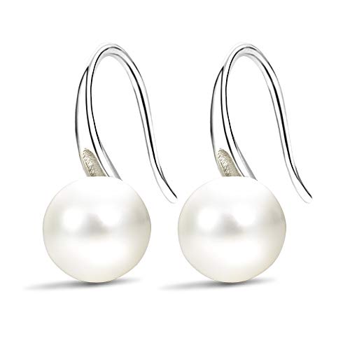 Product Cover Fashion Silver Pearl Earrings for Women 8-8.5mm Classical Drop Dangle Earrings Jewelry for Lady Girls