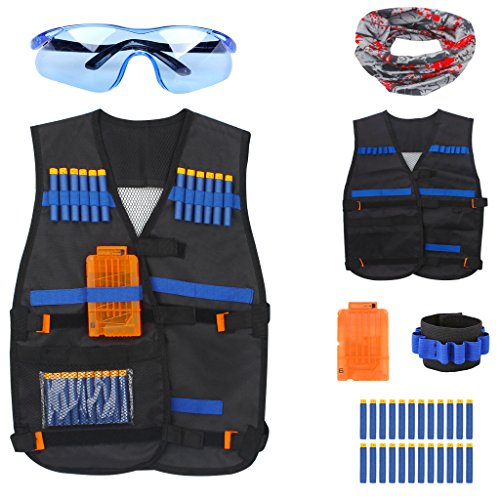 Product Cover Junpro Tactical Vest Kit for Nerf Guns N-Strike Elite Series with Refill Darts, Dart Pouch, Reload Clips, Tactical Mask, Wrist Band and Protective Glasses for Birthday Party, Christmas etc