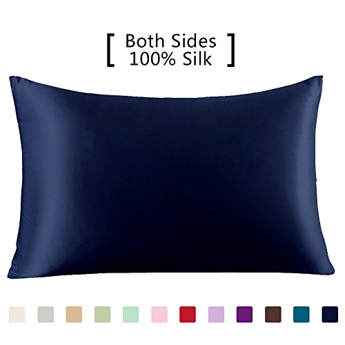 Product Cover YANIBEST Silk Pillowcase for Hair and Skin - 600 Thread Count 100% Mulberry Silk Bed Pillowcase with Hidden Zipper, Queen Size Pillow Cases Navy Blue