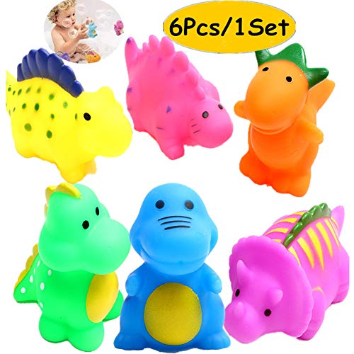 Product Cover HUAERYOUYUE Bathtub Toys Dinosaur Baby Bath Toys Christmas Kids Fun Squirt Toys Floating Bathroom Toys Assorted Colors 6PCS