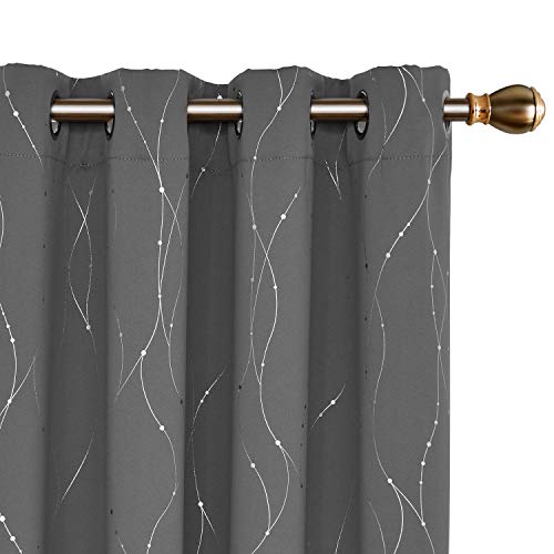 Product Cover Deconovo Blackout Grommet Curtains Pair with Dots Pattern Energy Saving Room Darkening Curtains for Living Room and Sliding Glass Door 52W x 63L Inch Grey 2 Panels
