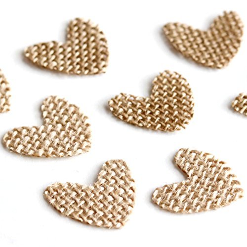 Product Cover Andaz Press Burlap Fabric Confetti Hearts, 100-Pack, For Wedding Baby Shower Engagement Anniversary Rustic Kraft Brown Colored Table Decorations Party Supplies
