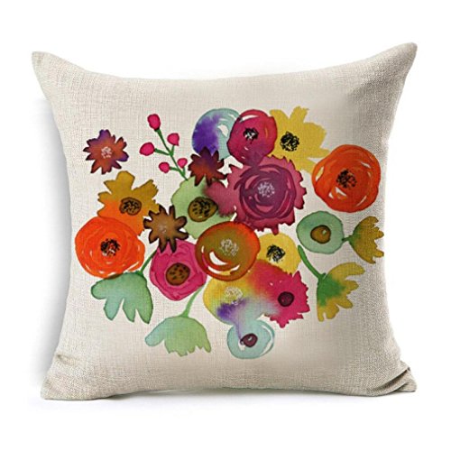Product Cover YANG-YI 2019 Flowers Linen Square Throw Flax Pillow Case Decorative Cushion Pillow Cover (18X18, B)