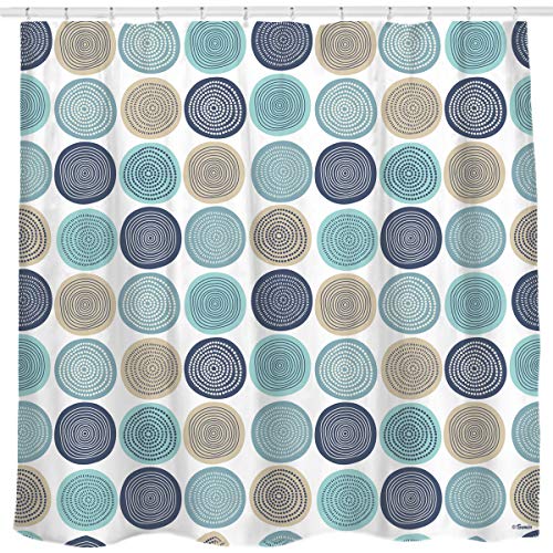 Product Cover Sunlit Abstract Tree Rings Woody Artistic Fabric Shower Curtain. Nature Pale Blue Teal Beige Light Brown