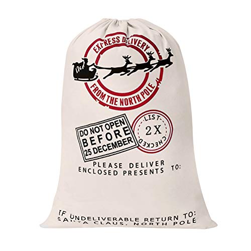 Product Cover Personalized Santa Sack,HBlife Christmas Gift Bag Santa Bag Cotton with Drawstring Size 27.6