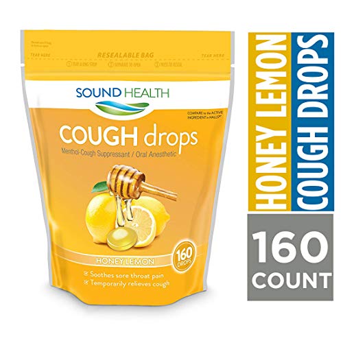 Product Cover SoundHealth Honey Lemon Cough Drops, Lozenge, Cough Suppressant, 160 Count Single Bag, Lemon - 160 count