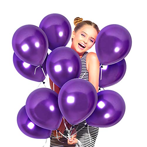 Product Cover Metallic Dark Purple Balloons 100 Pack Pearlized Violet Latex 12 Inch for Bachelorette Party Decorations Wedding Decor Baby Bridal Shower Graduation and Mardi Gras Masquerade Ball Supplies
