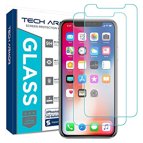 Product Cover Tech Armor Apple iPhone X Ballistic Glass Screen Protector [2-Pack] Case-Friendly Tempered Glass, 3D Touch Accurate for New 2017 Apple iPhone X