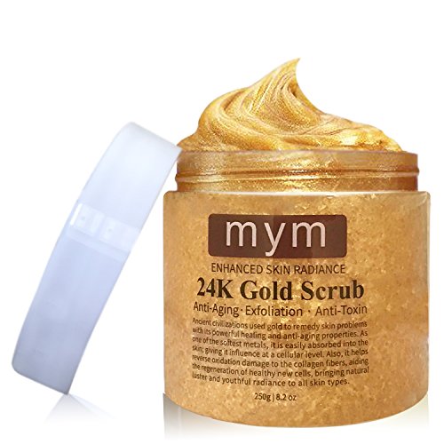 Product Cover MyM luxurious 24K Gold Scrub for Face and Body, Reduces The Appearance of Sun Damage Fine Lines and Wrinkles- Powerful Body Scrub Exfoliating and Daily For Skin Type