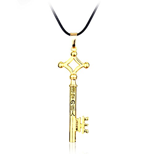 Product Cover Attack on Titan Eren Jaeger Key Pendant Necklace Gold Metal Black Leather
