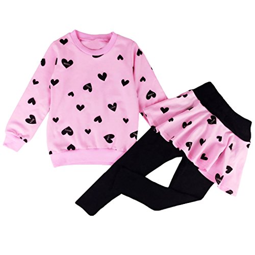 Product Cover DDSOL Little Girls Clothing Set Outfit Heart Print Hoodie Top+Long Pantskirts 2pcs