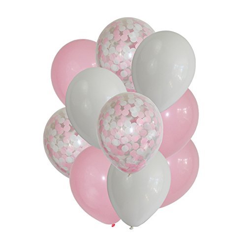 Product Cover 12'' Pink Confetti Balloons for Girl Baby Shower Party Decoration (Pack of 12) (Pink)