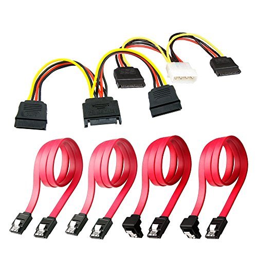 Product Cover SSD / SATA III Hard Drive Connection Cables (1x 4 Pin to Dual 15 Pin SATA Power Splitter Cable, 1x 15 Pin to Dual 15 Pin SATA Power Splitter Cable, 4x SATA Data Cables), 6 Pack