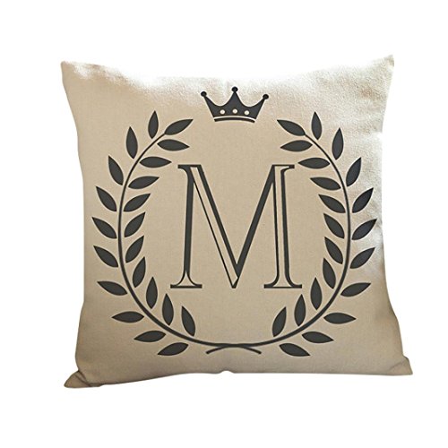 Product Cover Kimloog 18 x 18 Linen Throw Pillow Case Leaf Letters Pattern Decorative Square Cushion Cover (M)