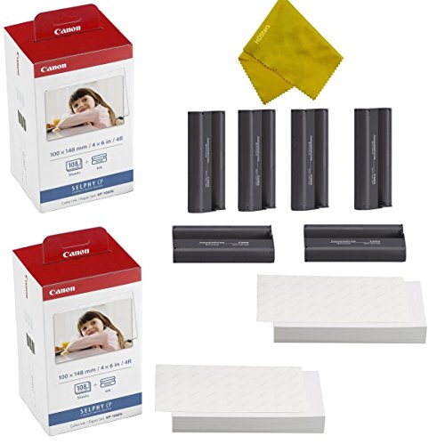 Product Cover Canon KP-108IN 3 Color Ink Cassette and 216 Sheets 4 x 6 Paper Glossy For SELPHY CP1300, CP1200, CP910, CP900, CP760, CP770, CP780 CP800 Wireless Compact Photo Printer (2-Pack)