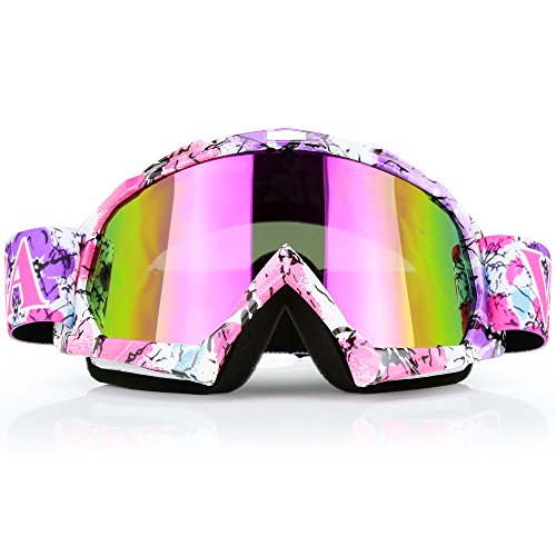 Product Cover JAMIEWIN Pink Motocross Motorcycle Goggles Dirt Bike ATV Racing Mx Goggles for Men Women Youth Kids (C42)