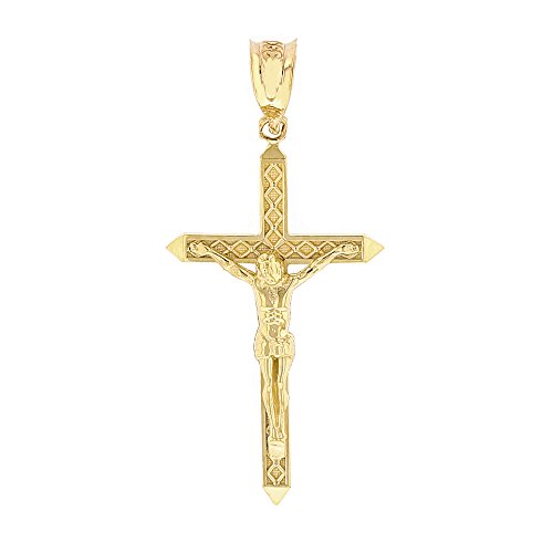 Product Cover Solid 10k Yellow Gold Artistic Cross Catholic Crucifix Pendant (1.63