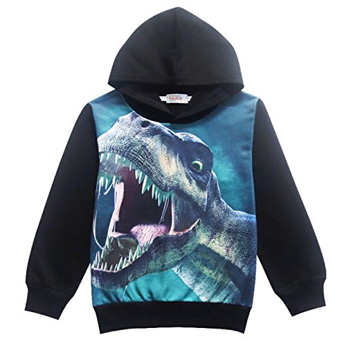 Product Cover Toddler Boys Dinosaur Sweatshirts Long Sleeve T-Shirts Pullover Cartoon Hoodies Sport Tops for Kids 2-8T