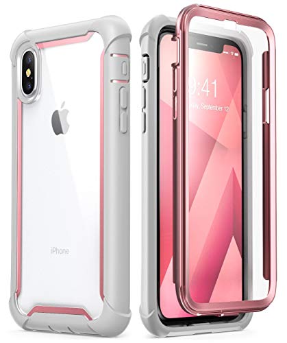 Product Cover i-Blason Case for iPhone X 2017/ iPhone Xs 2018, [Ares] Full-Body Rugged Clear Bumper Case with Built-in Screen Protector (Pink)