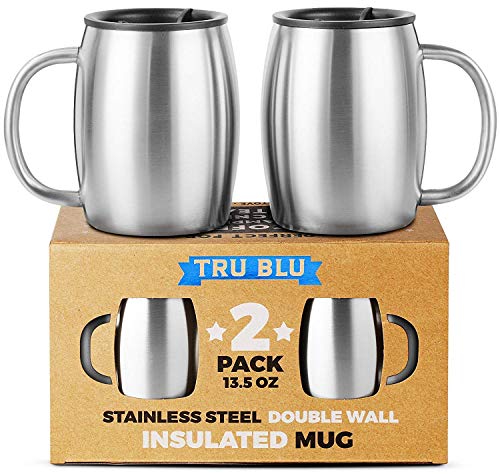 Product Cover Stainless Steel Coffee Mug with Lid, Set of 2 - Premium Double Wall Insulated Travel Mugs - Shatterproof, BPA Free Spill Resistant Lids, Dishwasher Safe
