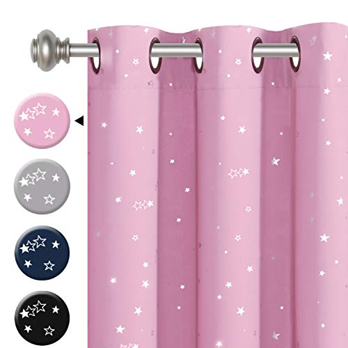 Product Cover H.VERSAILTEX Blackout Curtains Kids Room for Boys Girls Thermal Insulated Twinkle Silver Stars Pattern Curtain Drapes, Grommet Top, 1 Panel, 52