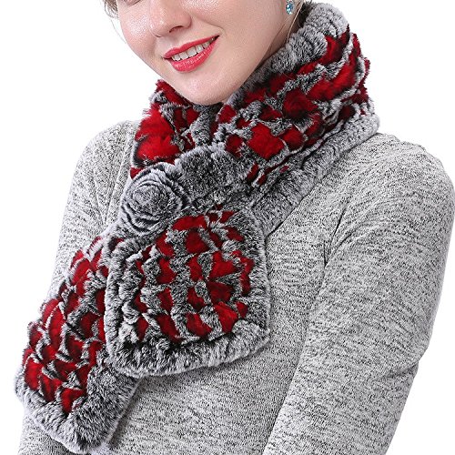 Product Cover Valpeak Real Fur Scarves Women Winter Fur Neck Warmer Scarf Cold Weather Rabbit Knitted Fuzzy Fluffy
