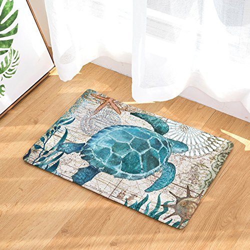 Product Cover EZON-CH Modern Non Slip Watercolor Sea World Animal Home Bathroom Bath Shower Bedroom Mat Toilet Floor Door Mat Rug Carpet Pad Doormat(15.7X23.6IN)(Sea Turtle)