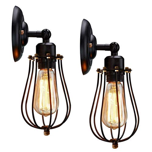 Product Cover KingSo Rustic Wall Sconces 2 Pack, Wire Cage Wall Sconce, Black Hardwire Industrial Wall Light Fixture, Vintage Style Wall Lamp for Home Decor Headboard Bathroom Bedroom Farmhouse Porch Garage