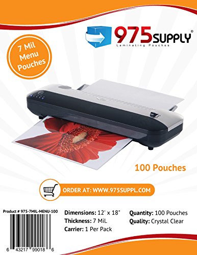Product Cover 975 Supply 7 Mil Clear Menu Size Thermal Laminating Pouches, 12 X 18 inches, 100 Pouches