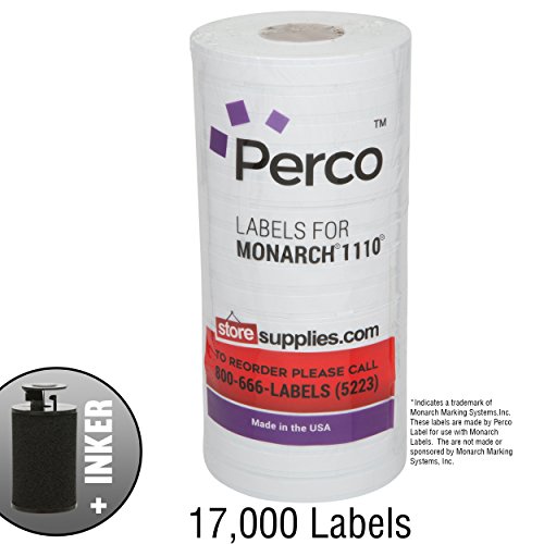 Product Cover White Pricing Labels for Monarch 1110 Price Gun - Sixteen Rolls, 17,000 Pricemarking Labels - Bonus Ink Roll Included