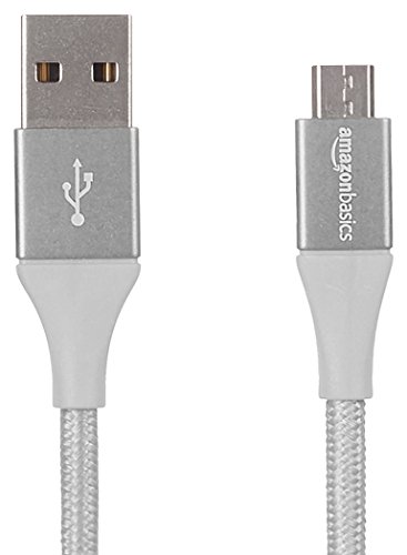 Product Cover AmazonBasics Double Braided Nylon USB 2.0 A to Micro B Charger Cable | 1 Foot, Silver