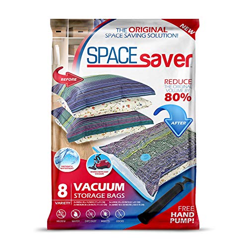 Product Cover Spacesaver Premium Vacuum Storage Bags, Lifetime Replacement Guarantee, Works with Any Vacuum Cleaner, 80% More Storage Space! Free Hand-Pump for Travel! (Variety 8 Pack)