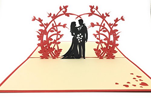 Product Cover Perfect wedding & anniversary gift - Handmade 3D pop-up card with romantic couple under an arch of beautiful flowers. Ideal complement to flowers for delivery or whenever you want to say I LOVE YOU