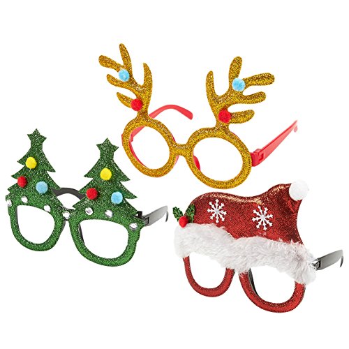 Product Cover 3-Pack Christmas Glasses - Novelty Party Eyeglasses, Xmas Holiday Accessories, 3 Assorted Designs, Red, Green, and Gold