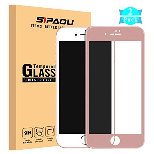 Product Cover [2 Pack] iPhone 8 Screen Protector, SIPAOU iPhone 7 Full Coverage Tempered Glass Screen Protector Film with Soft Frame [Edge to Edge Protection][No Break Edge] for iPhone 8/7 4.7 Inch-Rose Gold