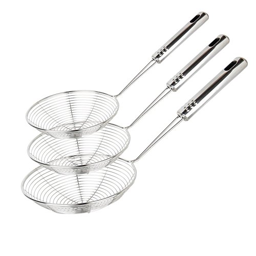 Product Cover Swify Spider Set of 3 Asian Strainer Ladle Stainless Steel Wire Skimmer Spoon with Handle for Kitchen Frying Food, Pasta, Spaghetti, Noodle-30.5cm, 32cm, 35cm