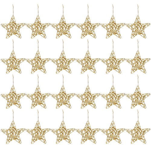 Product Cover Juvale 24-Pack of Christmas Tree Decorations - Star Decorations, Christmas Ornaments, Festive Embellishments, Gold - 6 x 1 x 5.7 Inches