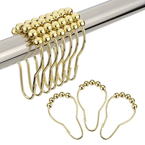 Product Cover Amazer Shower Curtain Hooks Rings, Stainless Steel Shower Curtain Rings and Hooks for Bathroom Shower Rods Curtains-Set of 12, Polished Golden