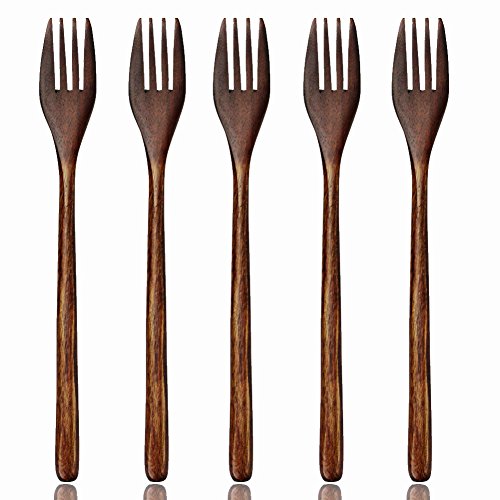 Product Cover Forks, Wooden Fork, AOOSY 5 Pieces Eco-friendly Japanese Wood Salad Dinner Fork Tableware Dinnerware for Adult Eating Cooking (5 Pieces No Rope Wooden Forks)