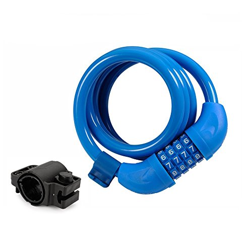 Product Cover Titanker Bike Lock, 4 Feet Security Resettable Combination Coiling Bike Cable Locks with Mounting Bracket, 1/2 Inch Diameter (Blue)