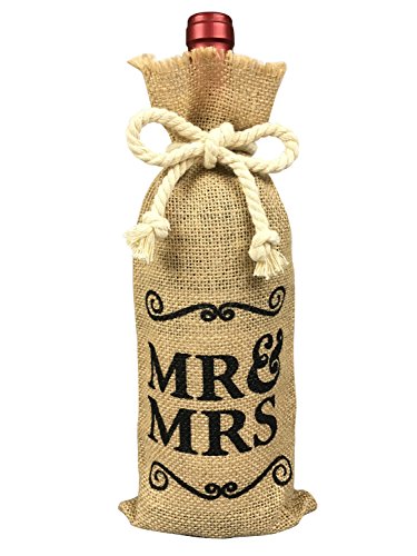 Product Cover Mr and Mrs Burlap Wine Bag, Engagement Gift Wine Bag, Mr and Mrs Wedding Gift for Couple