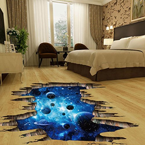 Product Cover SMYTShop 3D Blue Cosmic Galaxy Floor/Wall Sticker Removable Mural Decals Vinyl Art Living Room Decors 23.6