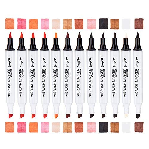 Product Cover Bianyo 24 Colors Brush Markers - Soft Brush & Broad Tip - Art Marker Pen Set for Manga, Portrait, Coloring, 24 Count